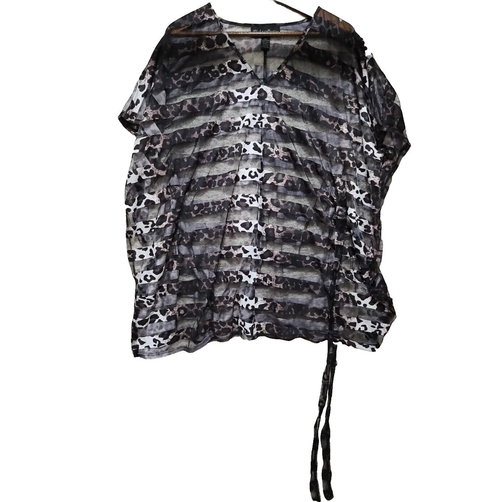 CLUB Z COLLECTION Sheer LEOPARD Animal Print Swim COVER-UP TUNIC TOP   Large